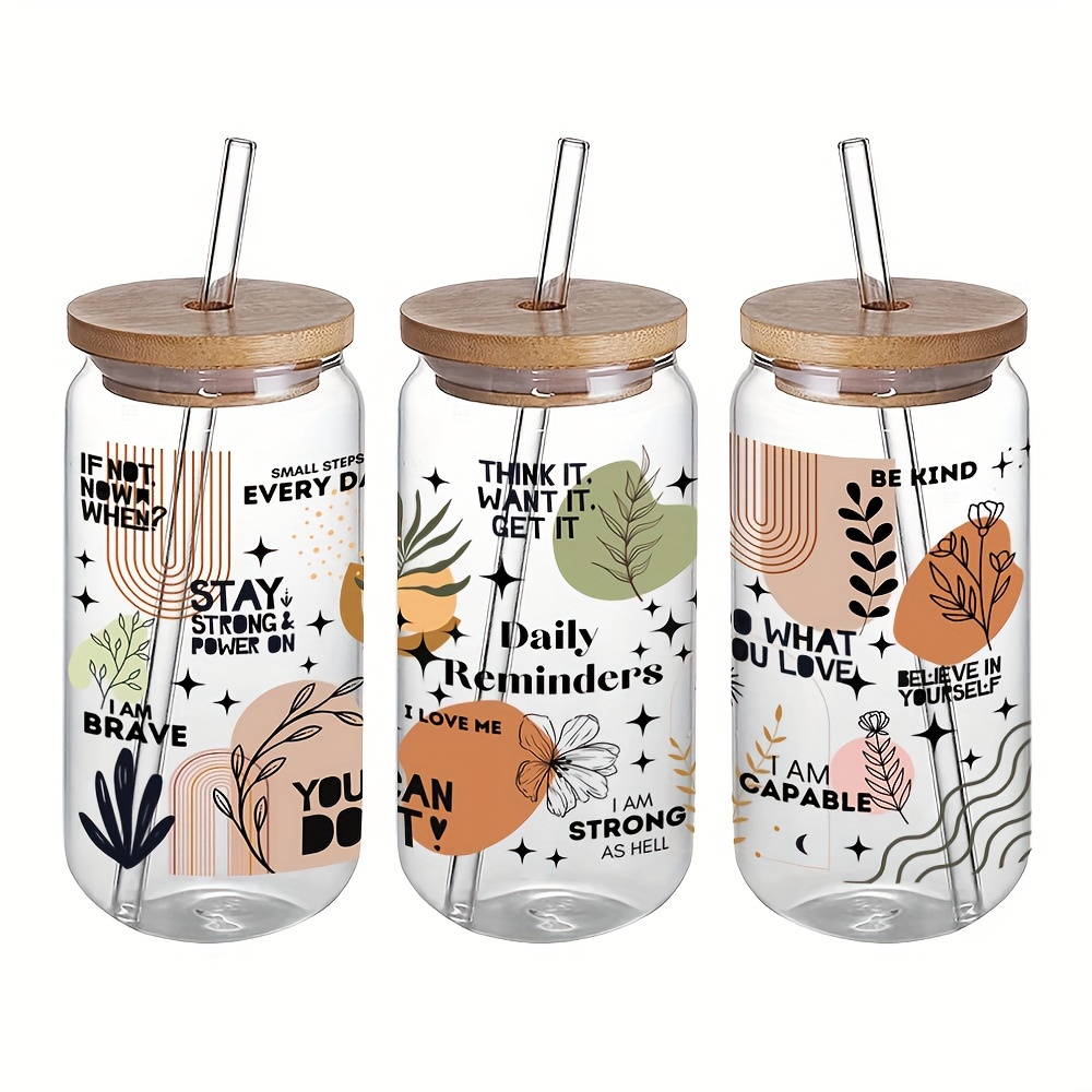 Daily Affirmation Libbey Glass Can 16oz, Glass Tumbler, Bamboo Lid