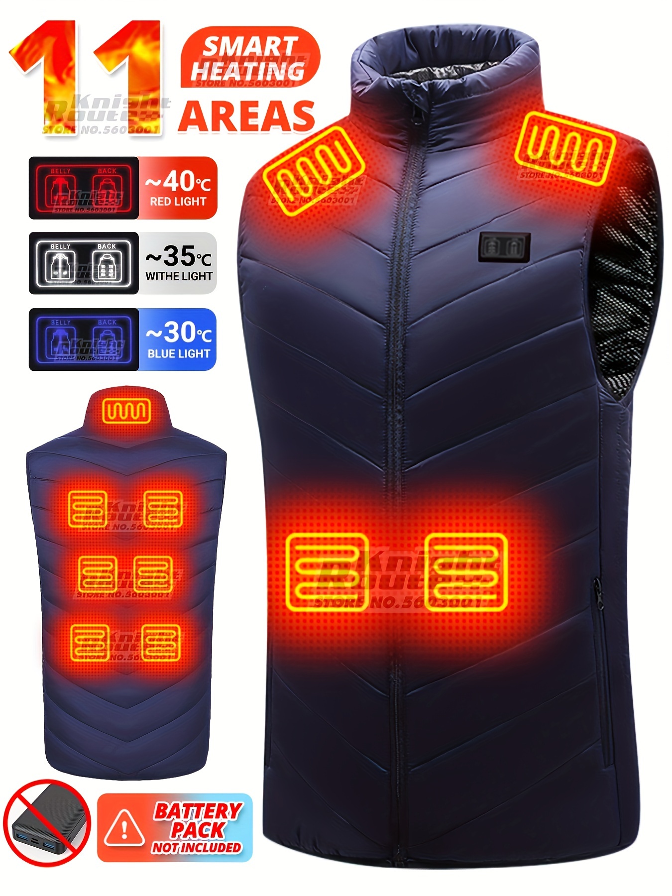 Men's Solid 11 Areas Heated Vest (battery Pack Included) - Temu