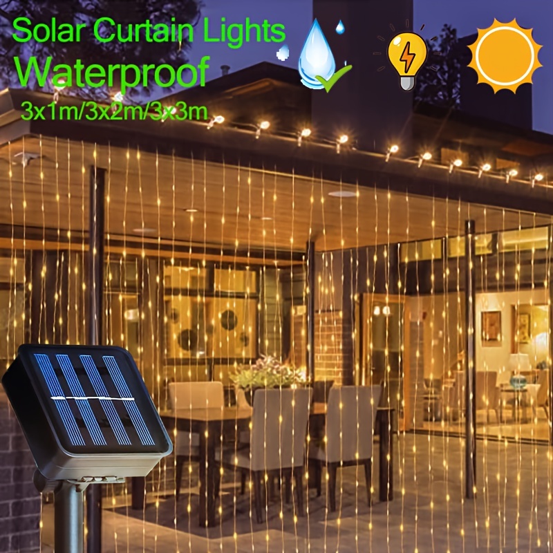 

1pc Solar Led Curtain Garland On The Window Outdoor Waterproof Fairy Lights 8 Lighting Modes For Festival New Year Decor Led Lights Christmas Decoration, Halloween Decorations Lights Outdoor