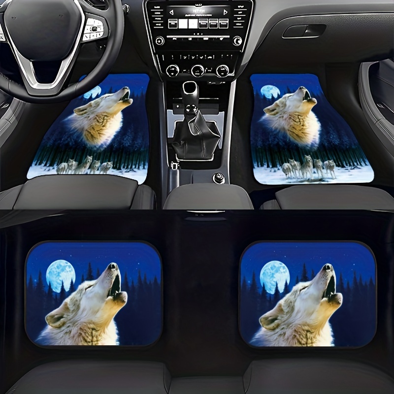 White Wolf Print Car Floor Mats For All Weather, Car Front And