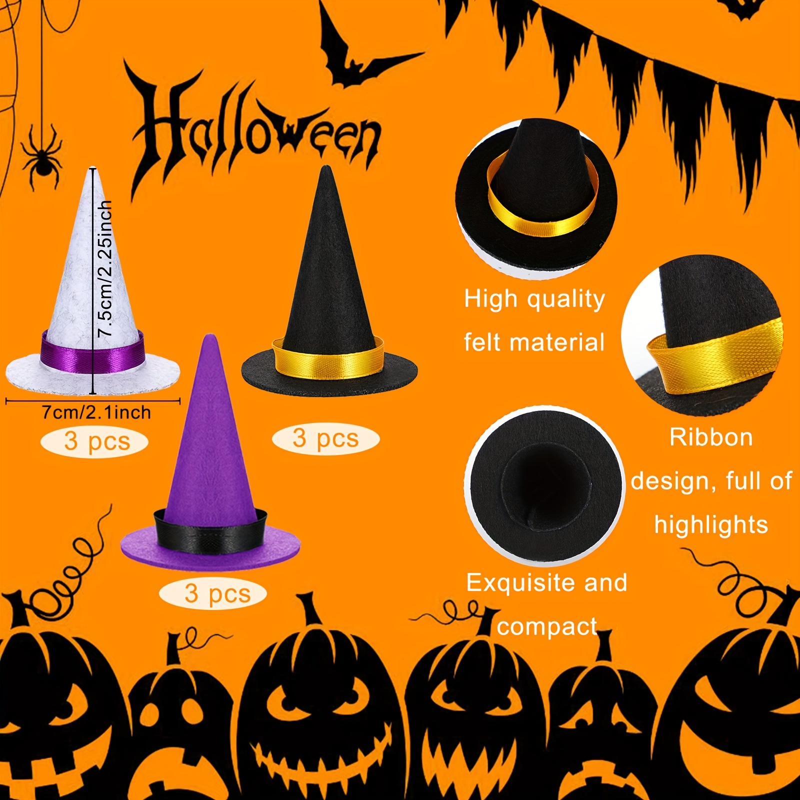 18pcs Halloween Mini Witch Hat & Broom DIY Crafts Party Accessories