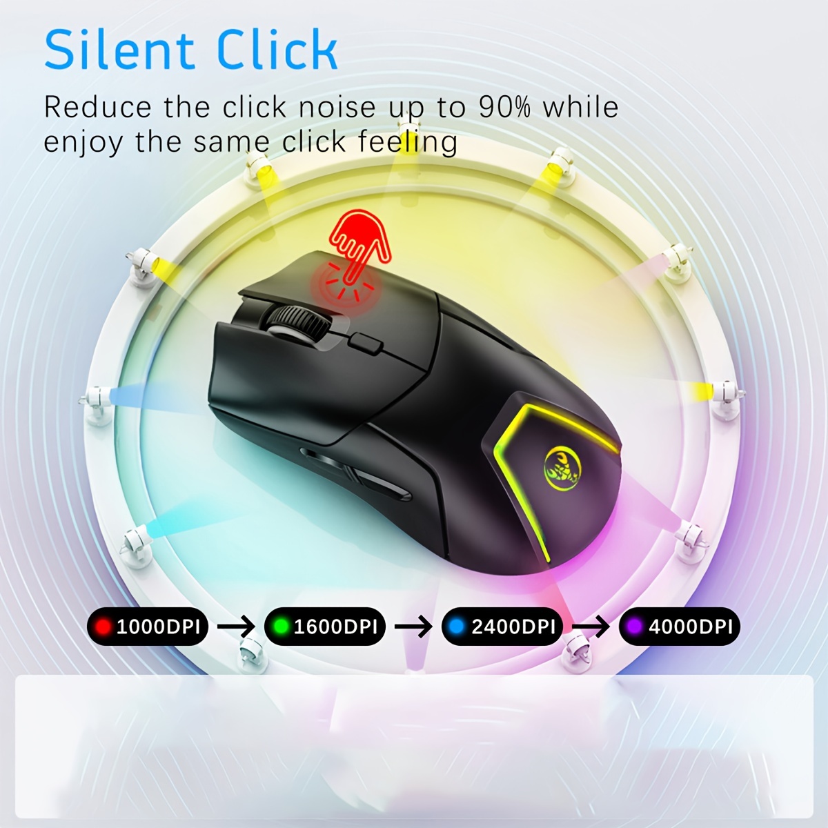 Wewoo - Souris sans fil HXSJ T30 de jeu USB rechargeable colorée à 8 clés  2,4 GHz éclatante 3600DPI à quatre vitesses réglable avec sourdine optique  pour ordinateurs de bureau / portables