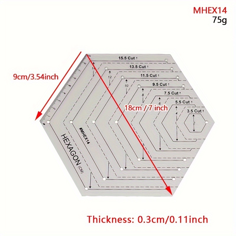 15. Transparent Hexagon Quilting Ruler Template for Home Sewing Tools