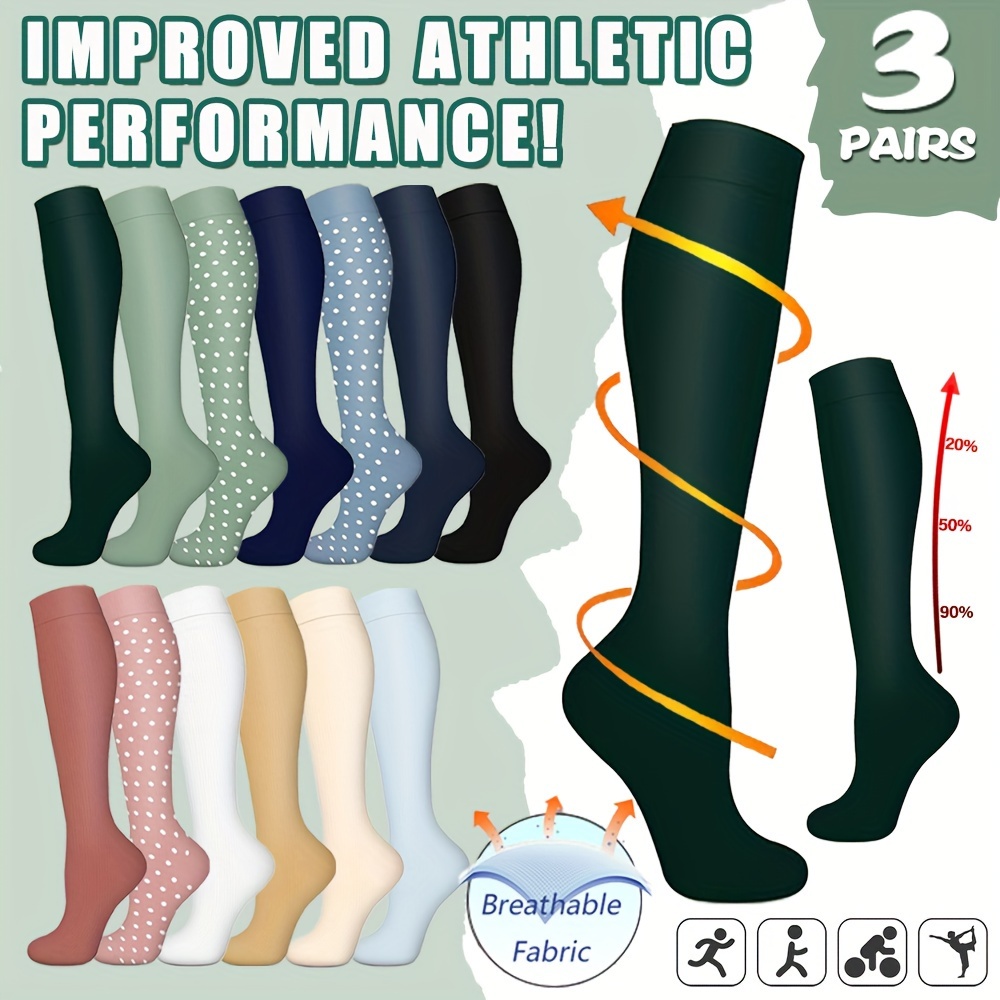 3 Pair Zippered Compression Socks 20-30mmHg Men Women Graduated Support  Stocking