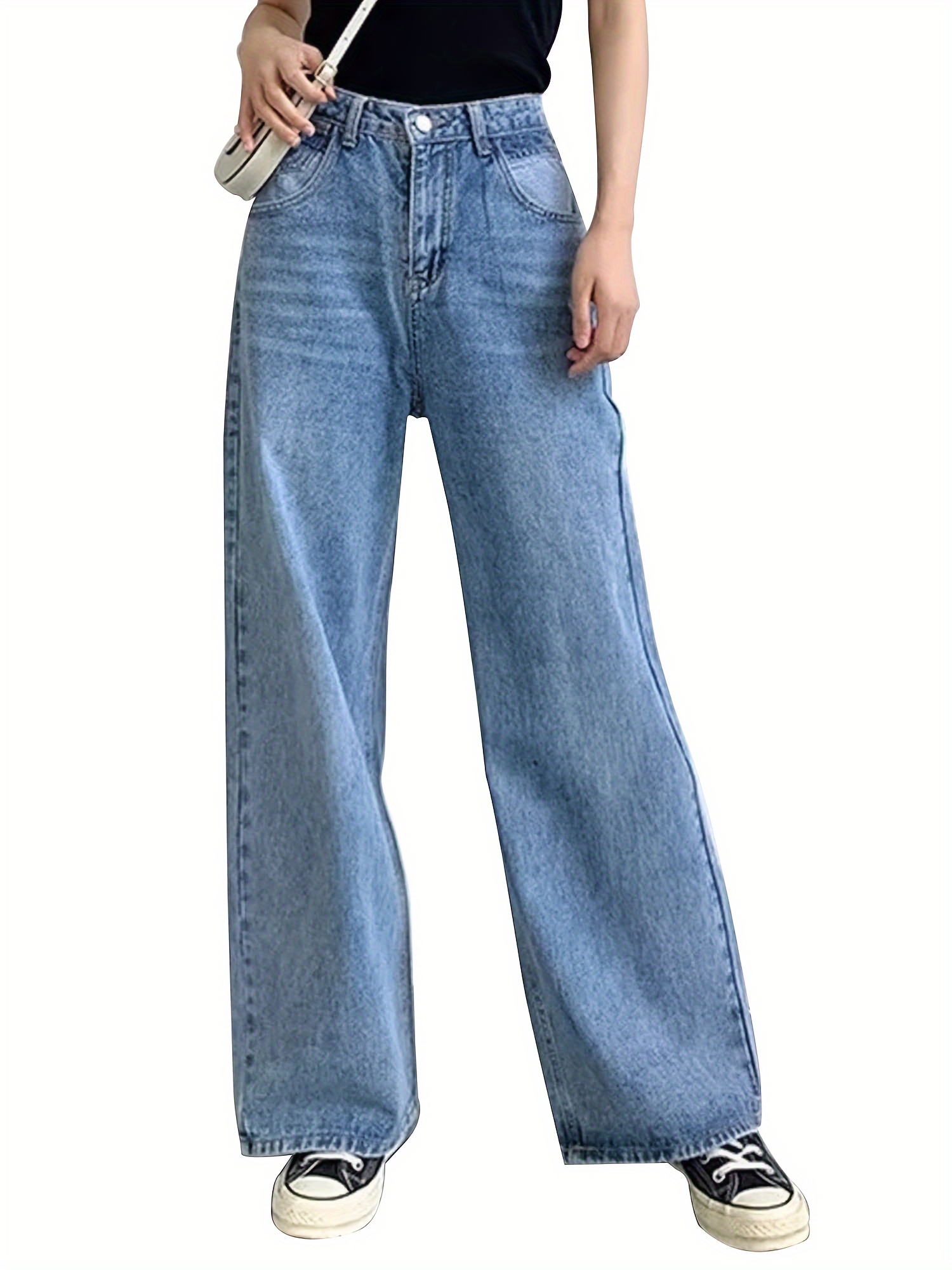Plus Size Casual Jeans Women's Plus Washed Button Fly High - Temu New  Zealand
