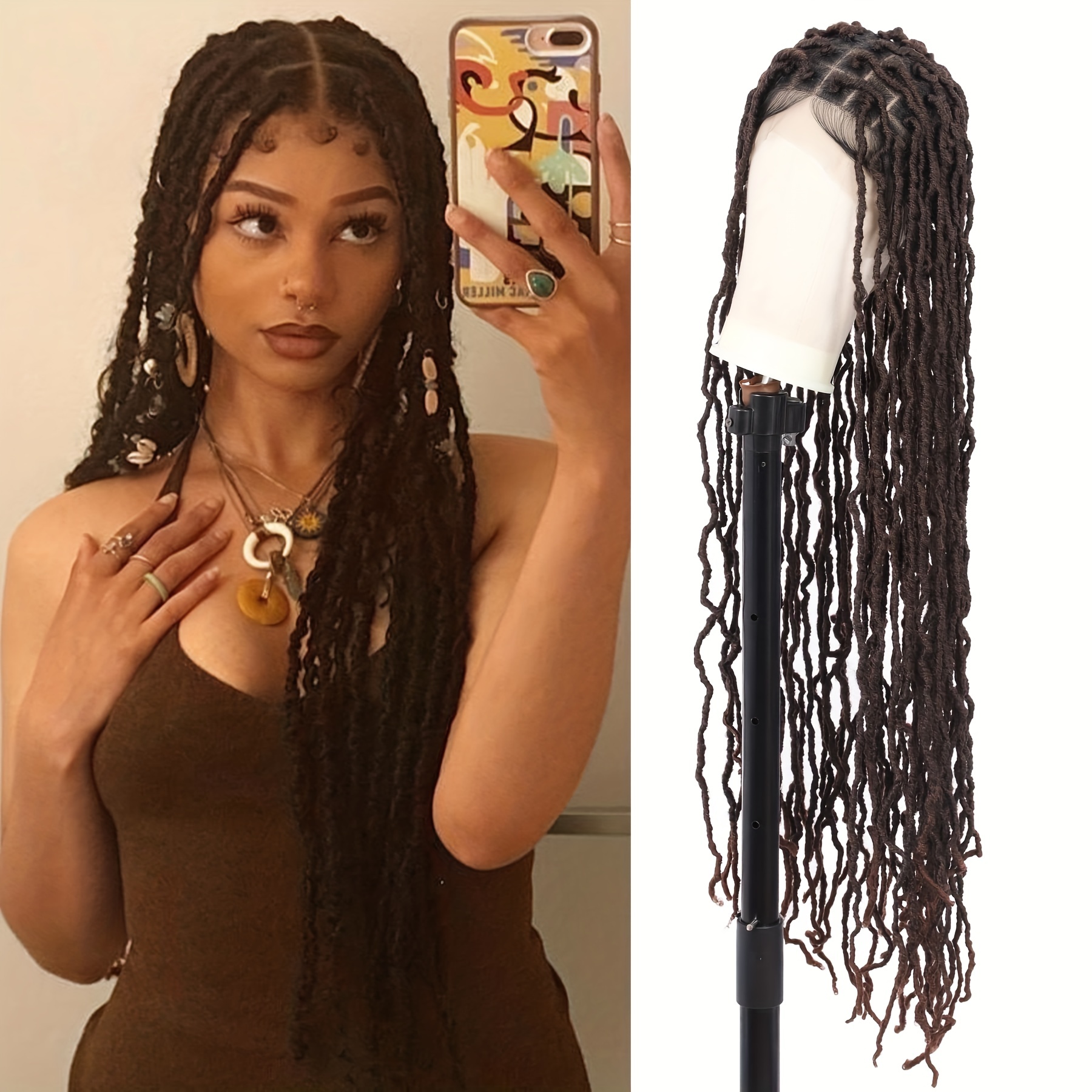 Full Double Lace Square Knotless Locs Braided Wigs Women Loc - Temu