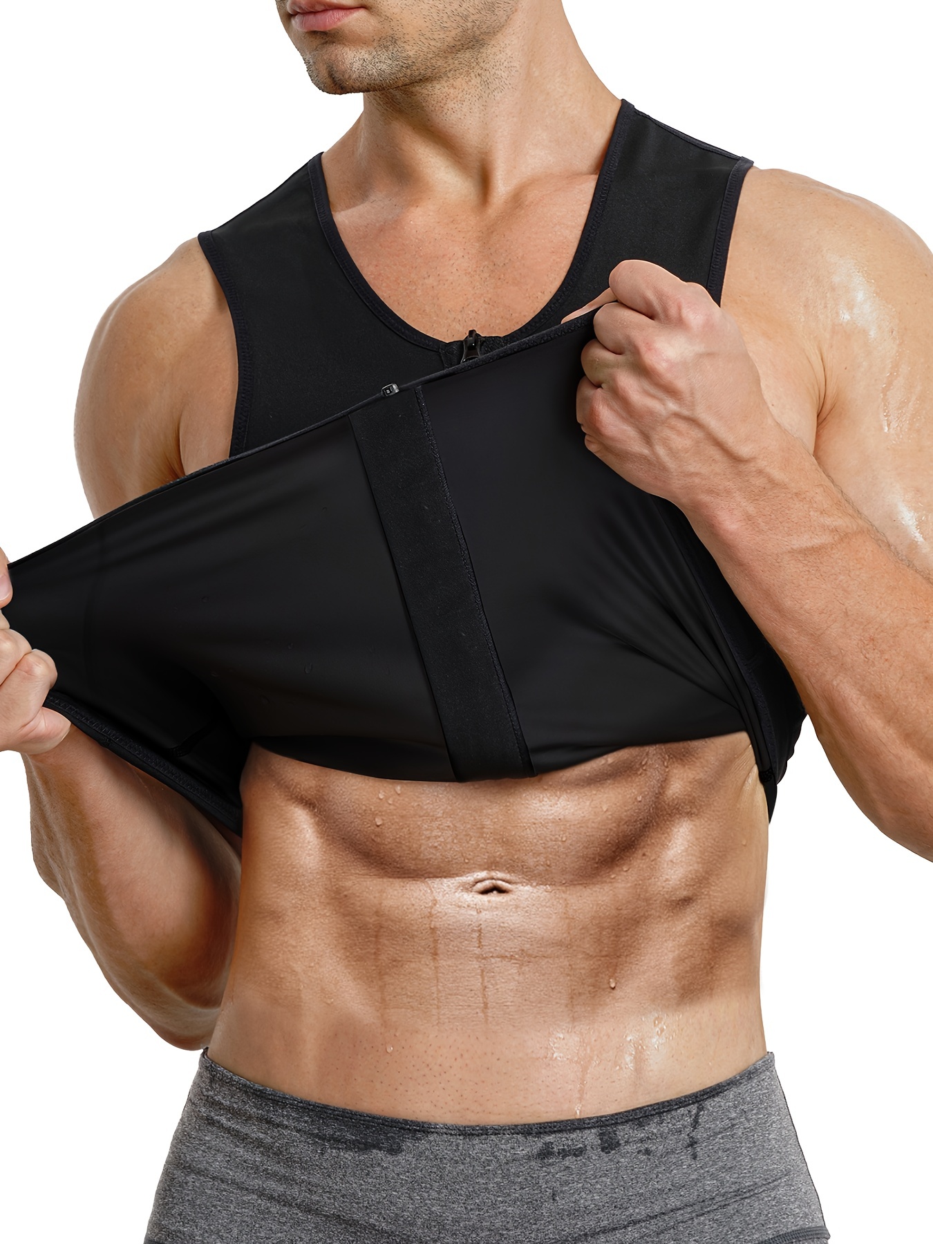 Men Waist Trainer Vest Hot Neoprene Sauna Suit Corset Body Shaper Zipper  Tank Top Workout Shirt
