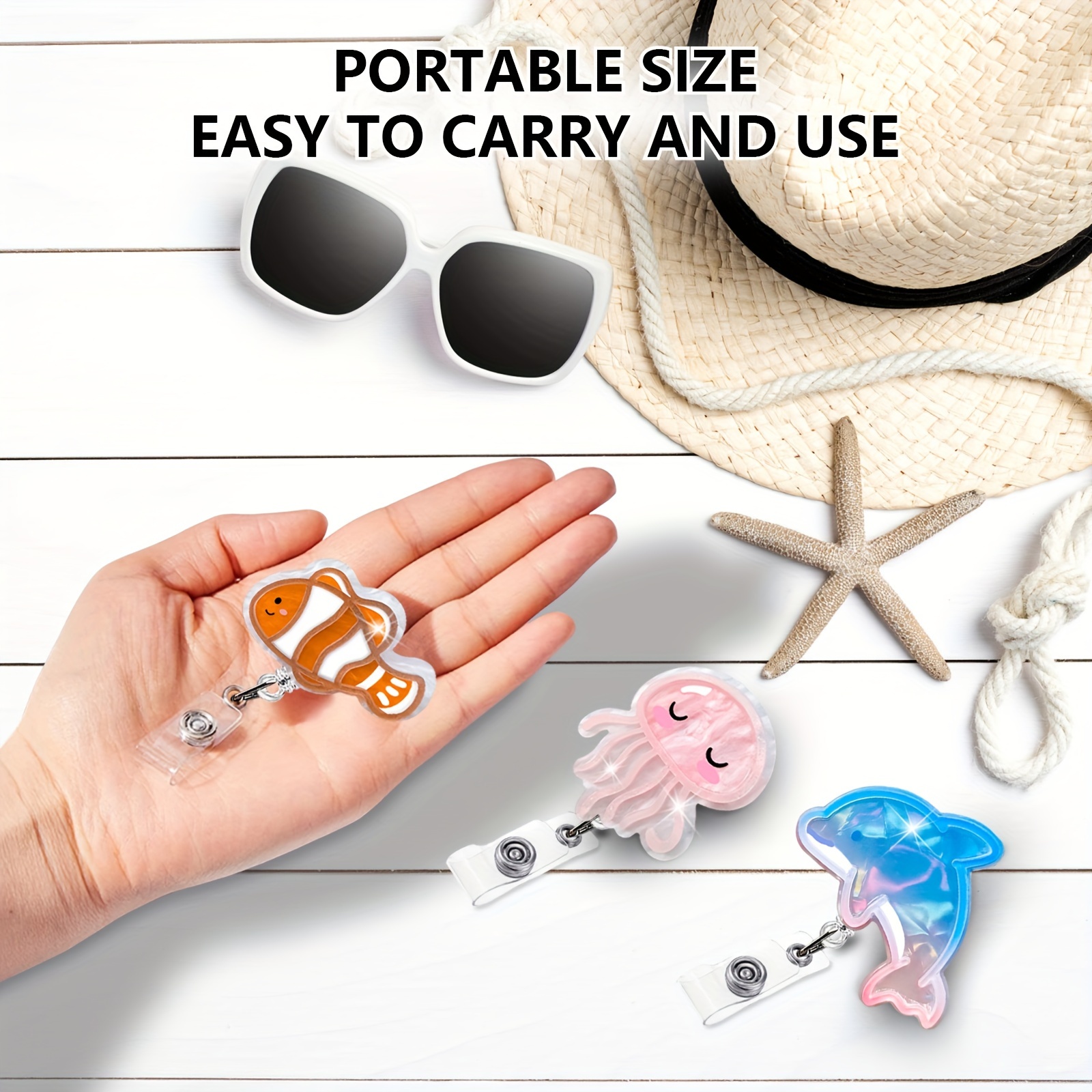 Cute Badge Reel Retractable Id Clip Sea Whale Jellyfish - Temu