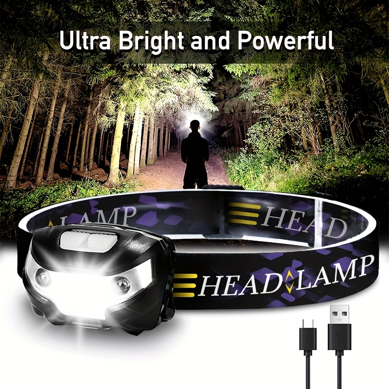 USB Charging Powerful Sensor Headlamp Fishing Camping Head Flashlight LED  Head Light Torch Emergency Lighting