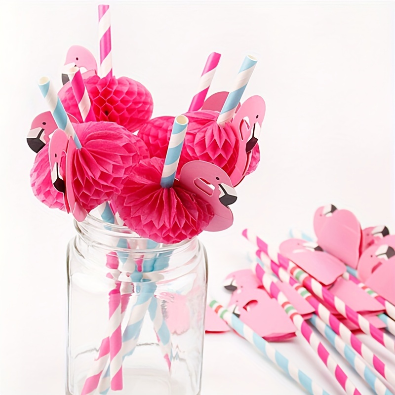 Flamingo Paper Straws, Red Honeycomb Drinking Straws, Disposable