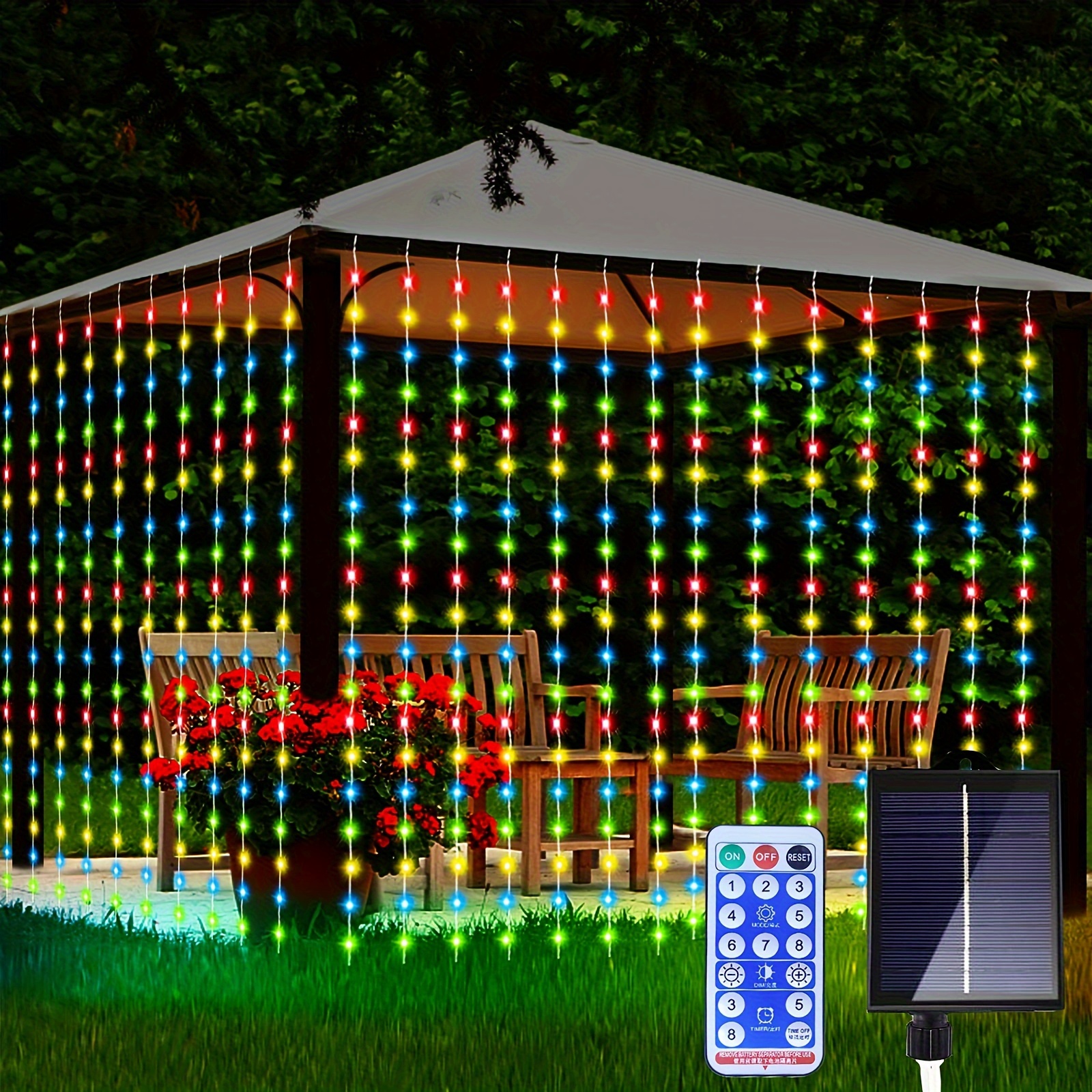 300 Leds Solar Curtain Light Outdoor Remote Control Light 8 - Temu
