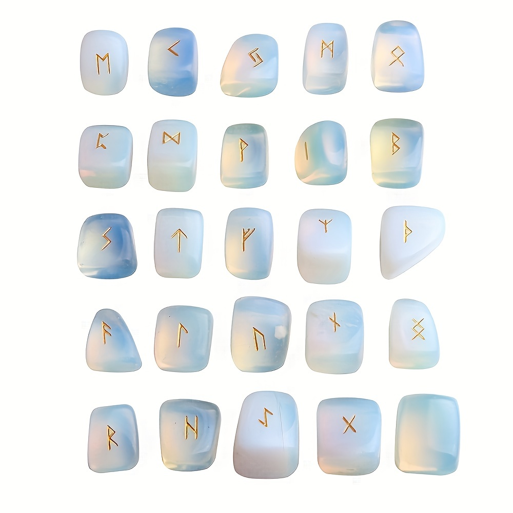 Opalite Runes Stone Set 25pcs with Storage Bag