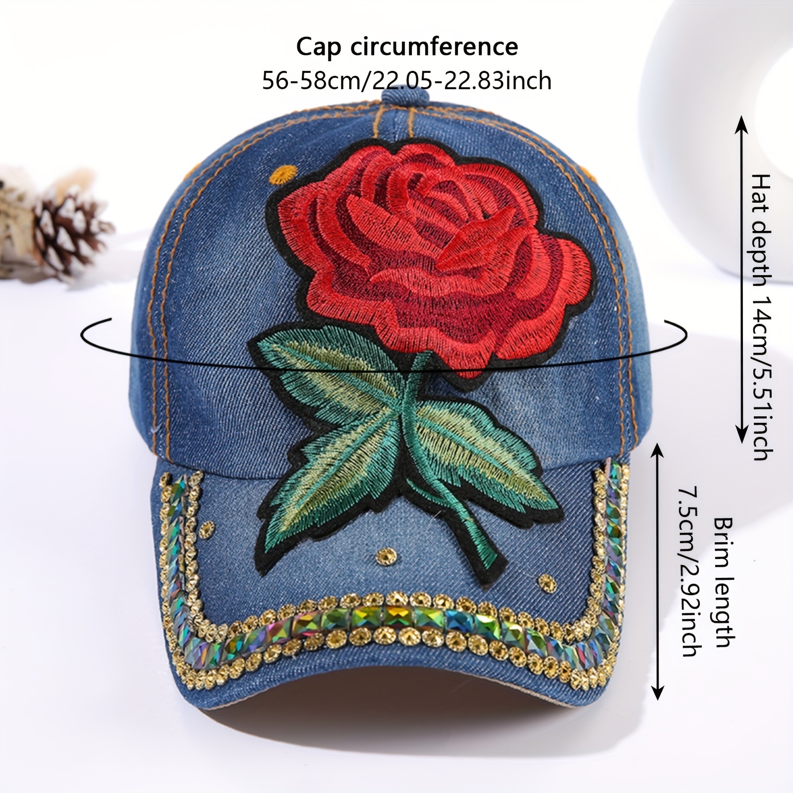 Womens Fashion Rose Floral Embroidered Denim Baseball Adjustable Sun  Protection Outdoor Travel | Free Shipping, Free Returns | Temu Bahrain