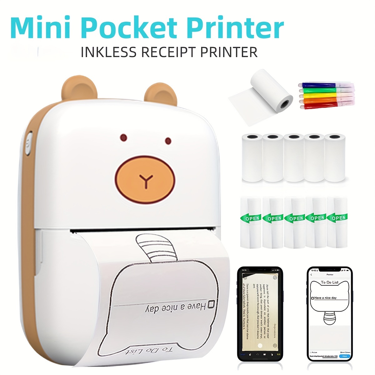 Mini impresora de etiquetas adhesivas de bolsillo, mini impresora  inalámbrica, impresora inalámbrica de recibos de bolsillo para iPhone, mini