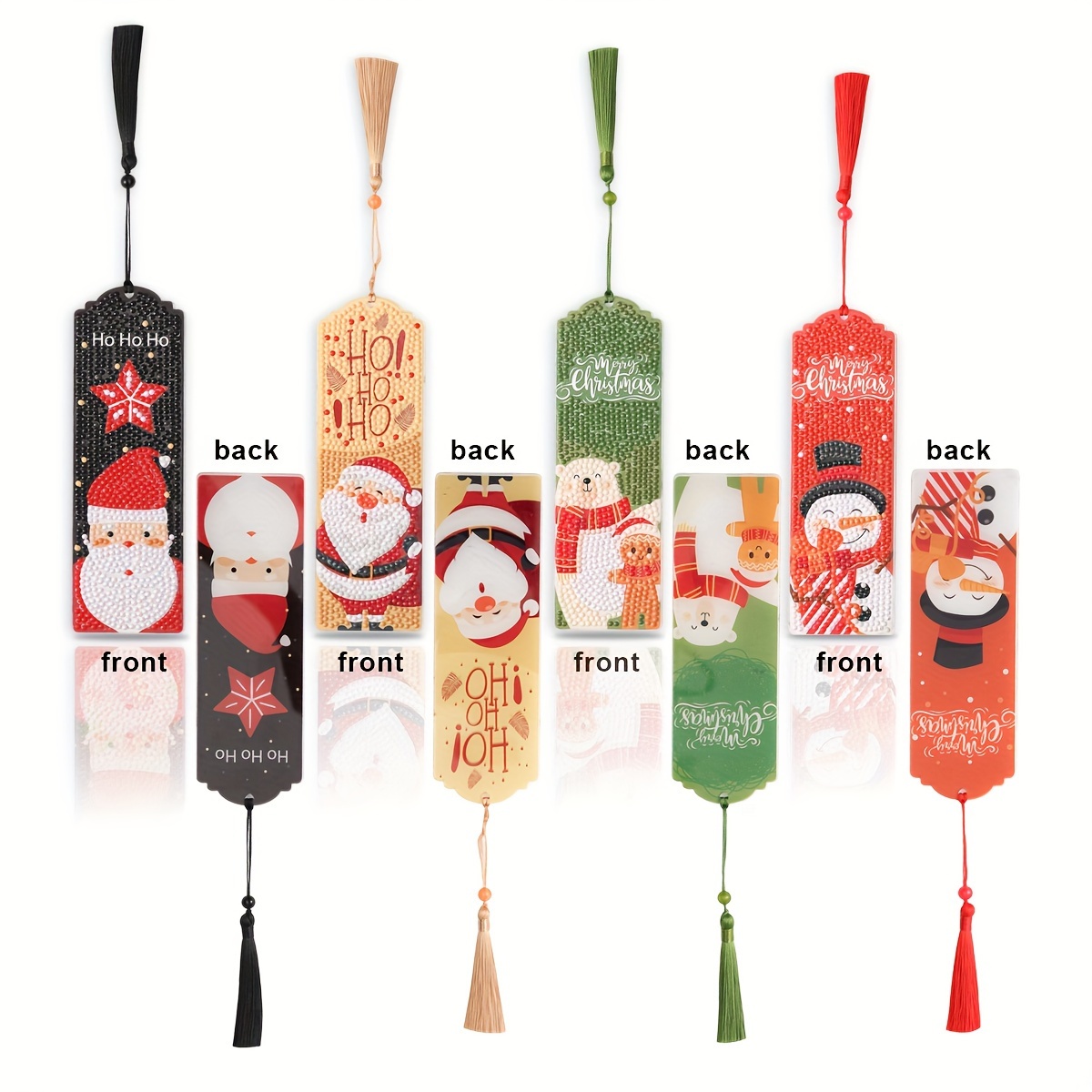 4pcs DIY Diamond Painting Bookmarks Acrylic Glass Painted Christmas Snowman