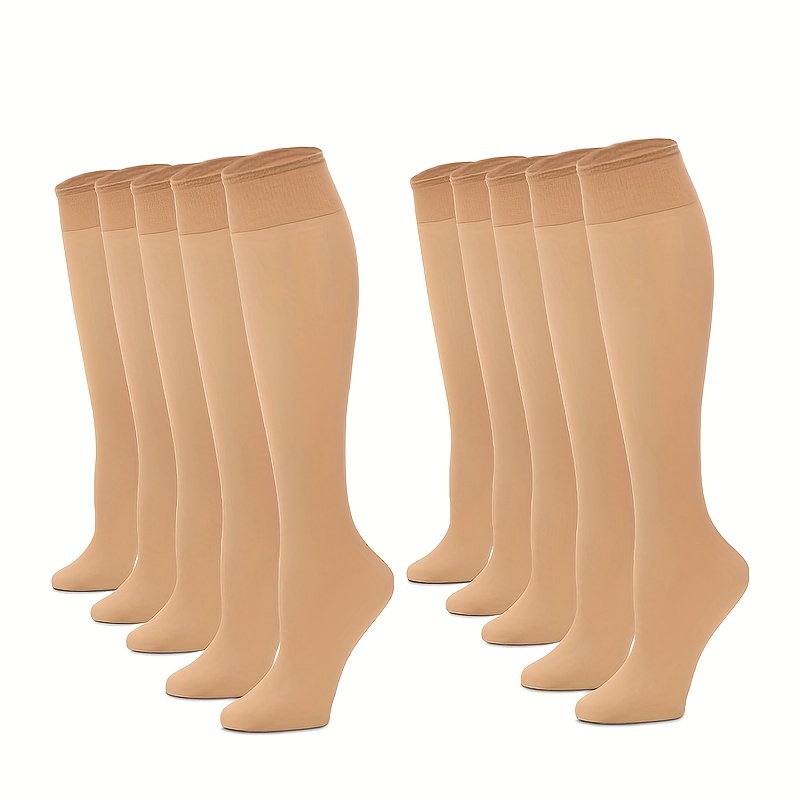 

10 Pairs Solid Calf Socks, Comfy All-match Knee High Socks, Women's Stockings & Hosiery