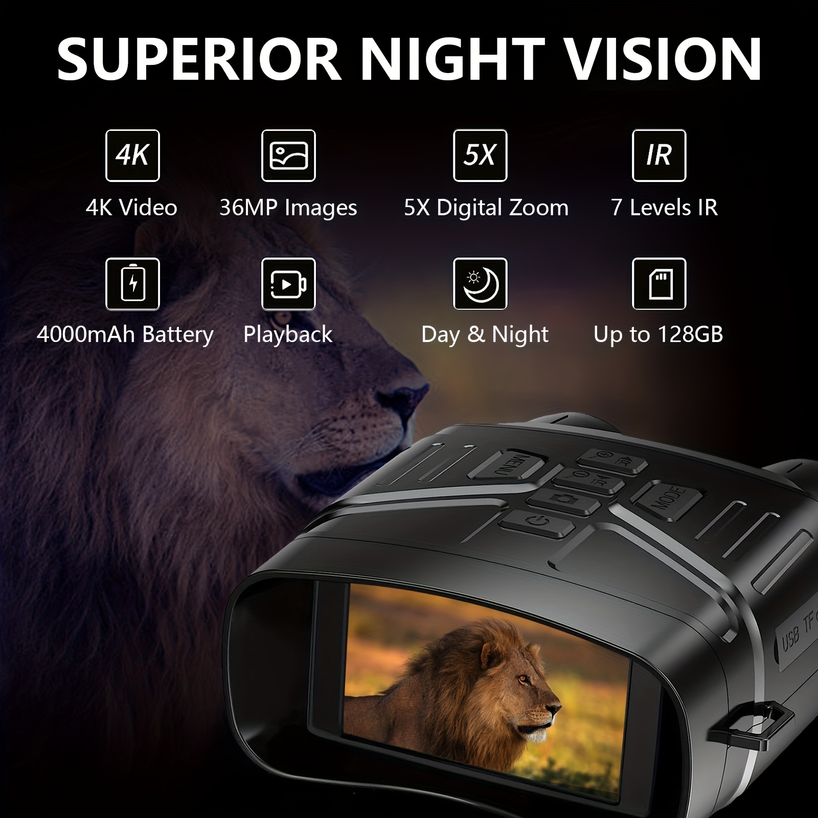 4kb Gafas Visión Nocturna Binoculares Visión Nocturna 4k - Temu