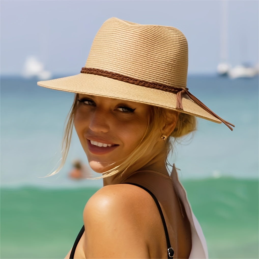 WHAMVOX 1pc Straw Hat Sunshade Hats for Women Attractive Hat Large Sun Hats  Caps for Women Ladies Hats for Summer Ladies Summer Hats Summer Woven Cap  Has Beach Hat Anti-uv Black 