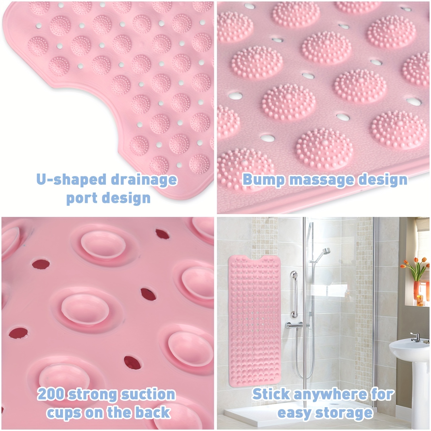 Non-Slip Suction Cups Shower Mat Soft Bathroom Tub Mat with Round Massage  Point