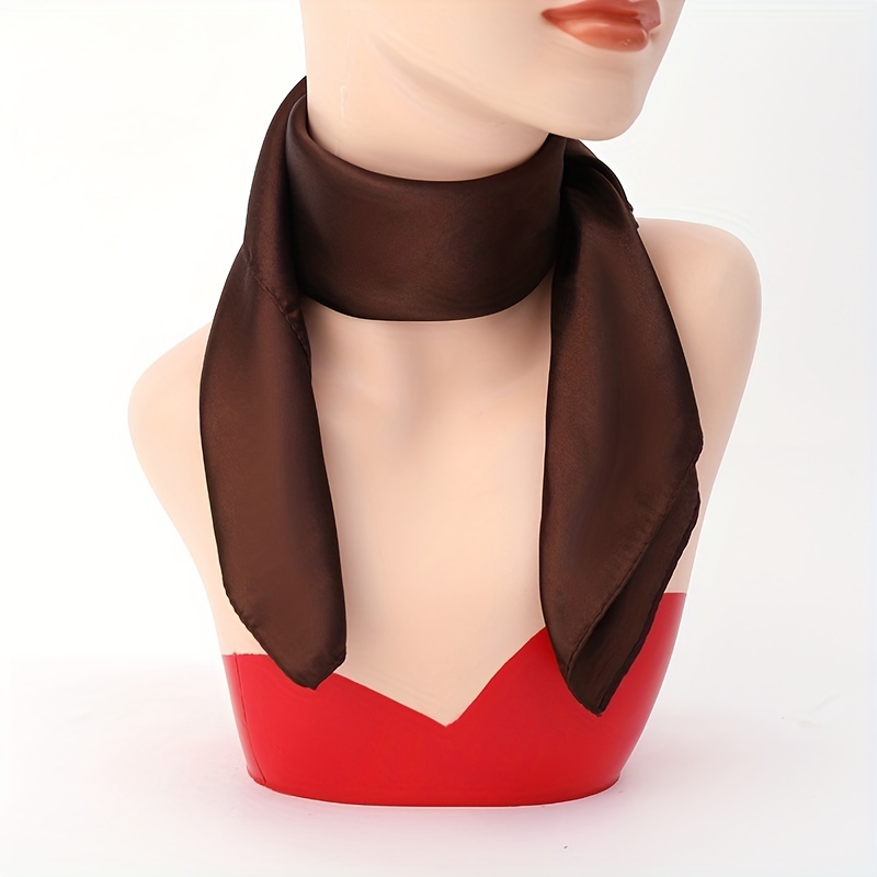 Solid Satin Square Scarf Classic Silk Neckerchief Casual Bandana