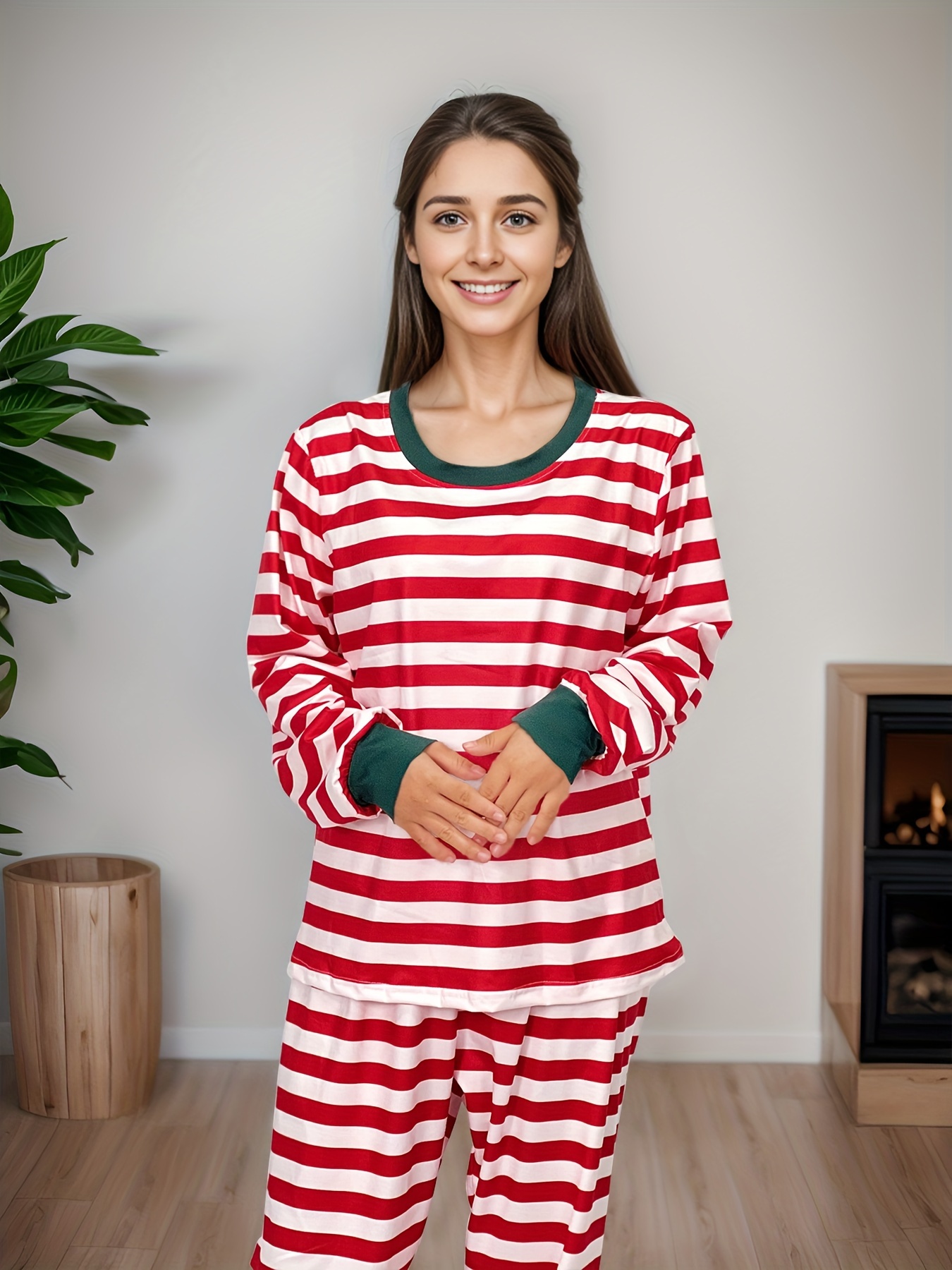 Women's Christmas Long Sleeve Striped Pajama Set, Ladies