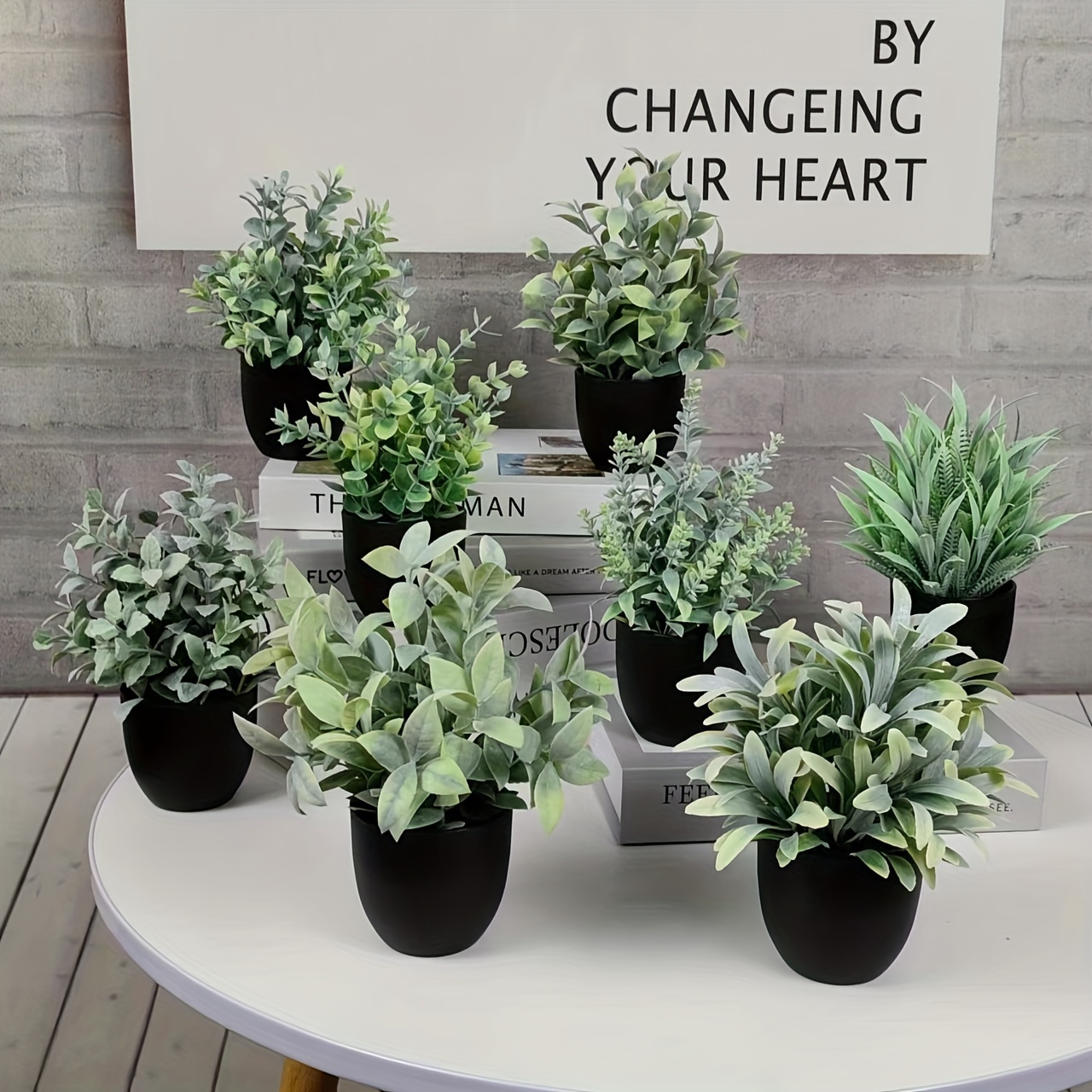 Image of 8pcs Set Of With Real Miniature Eucalyptus Plants - Perfect Indoor Mountain Decoration For Home And Office - Realistic Details Of Plastic Wheatgrass Potted Plants