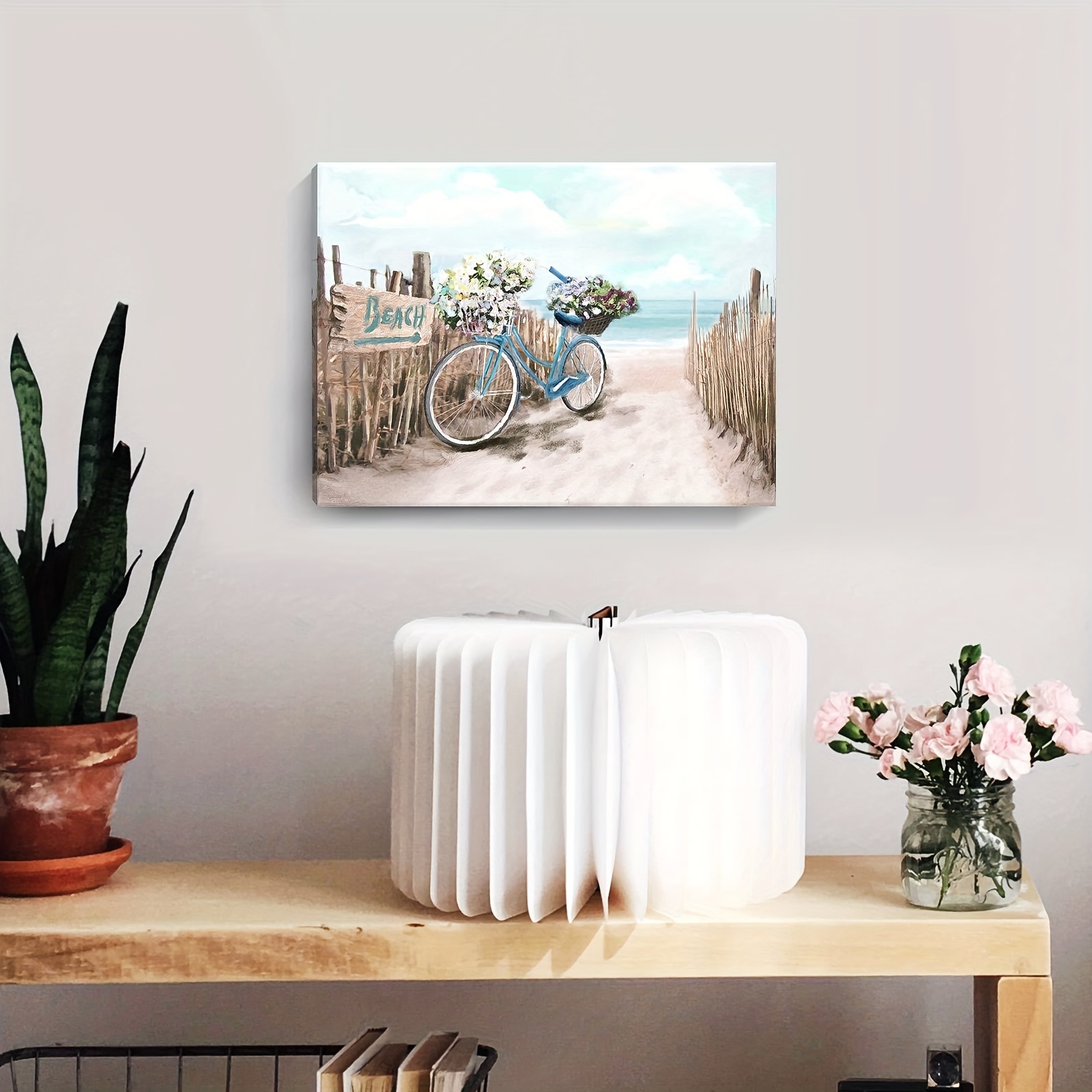 Calming Seaside Bicycle Canvas Print Bathroom Home Decor - Temu