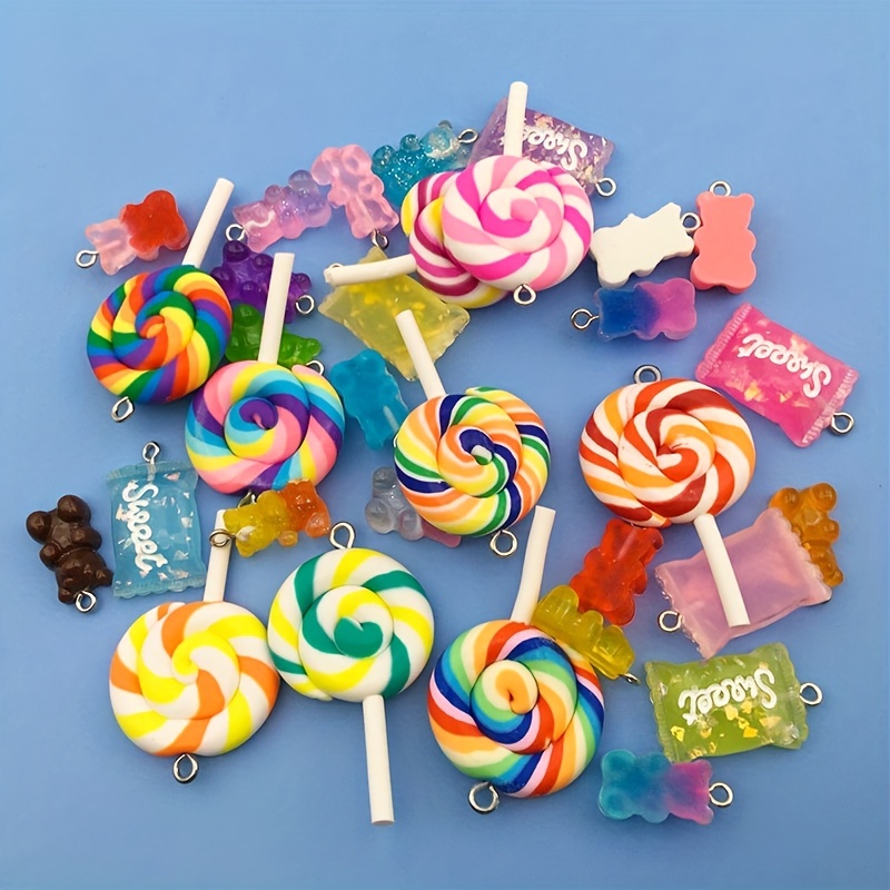 1 Box 42Pcs Sweet Candy Charms Lollipop Gummy Bear Resin Slime Charms  Polymer Clay Pendants for Earring Bracelet DIY Jewelry Making 