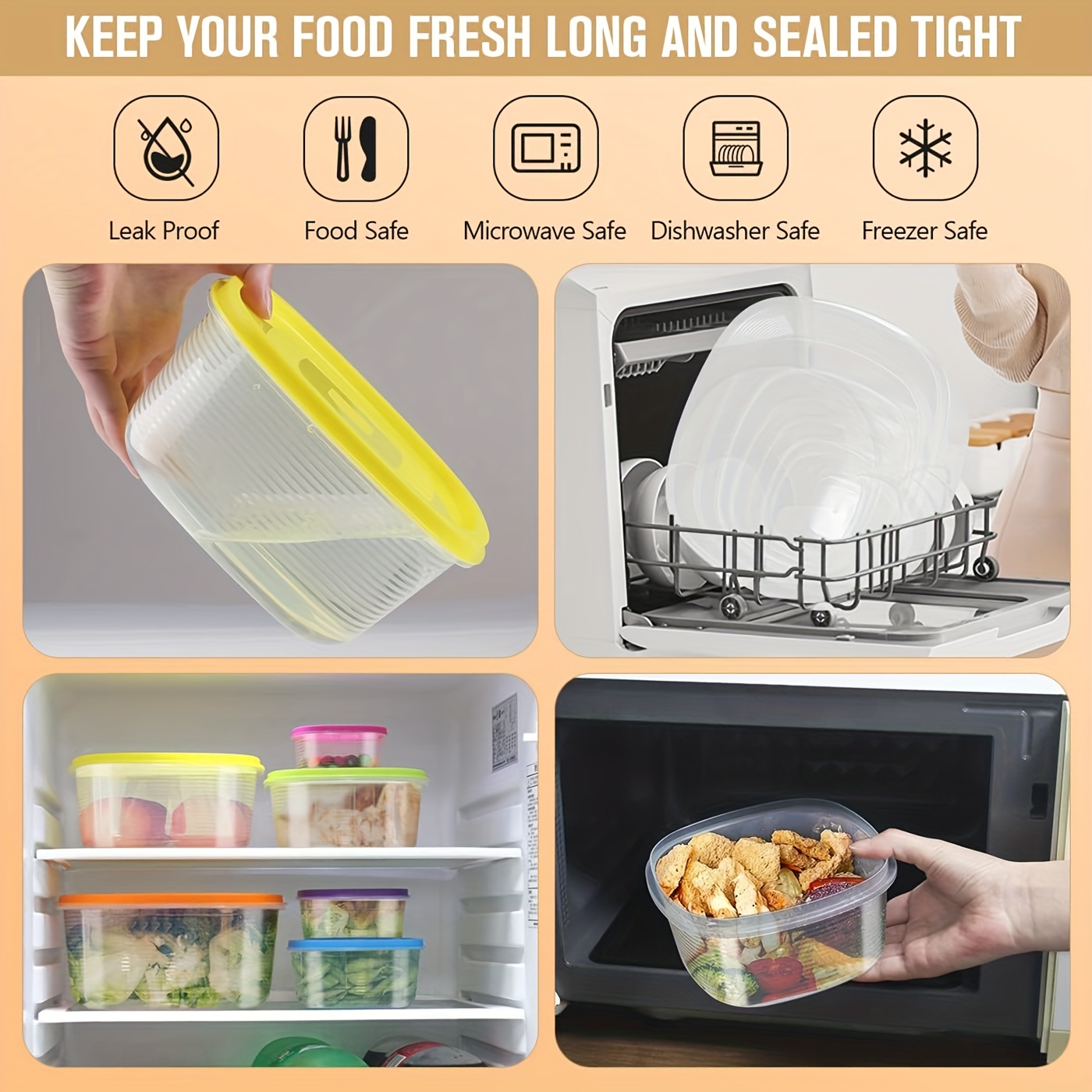 蓋付き食品保存容器5個 ネストプラスチック食品容器セット キッチン