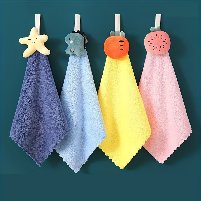 Cartoon Soft Absorbent Hand Towels, Coral Fleece Small Square