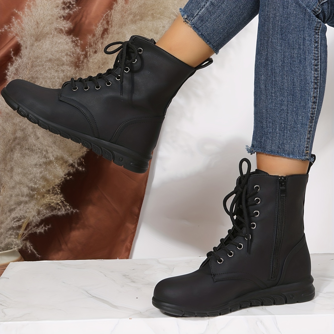 Combat boots with small 2024 heel