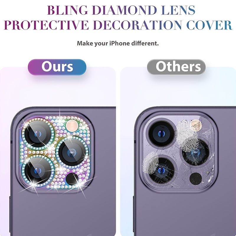 POROLIR Protection d'objectif d'appareil photo à paillettes pour iPhone 15  Pro/iPhone 15 Pro Max, anneau en métal plus coque en verre trempé 9H, coque