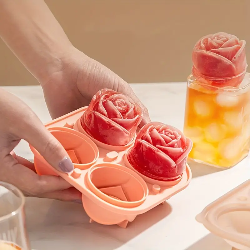 1 3pcs ice cube mold 3d rose ice molds large ice cube trays cute flower shape ice cube mold silicone rubber fun ice cub for freezer cocktail bar party kitchen accessaries party supplies dorm essentials 0