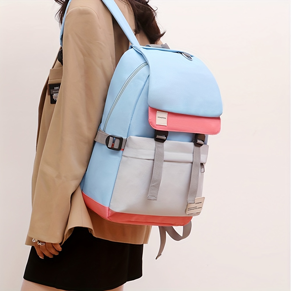 Colorblock Travel Backpack, Large Capacity Preppy College School Bookbag,  Casual Travel Daypack Knapsack For Students Girls - Temu