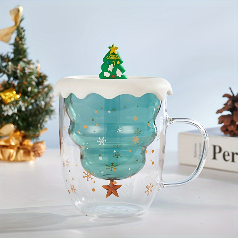 Christmas Tree Glass Mug Creative Xmas Double Wall Anti-scalding