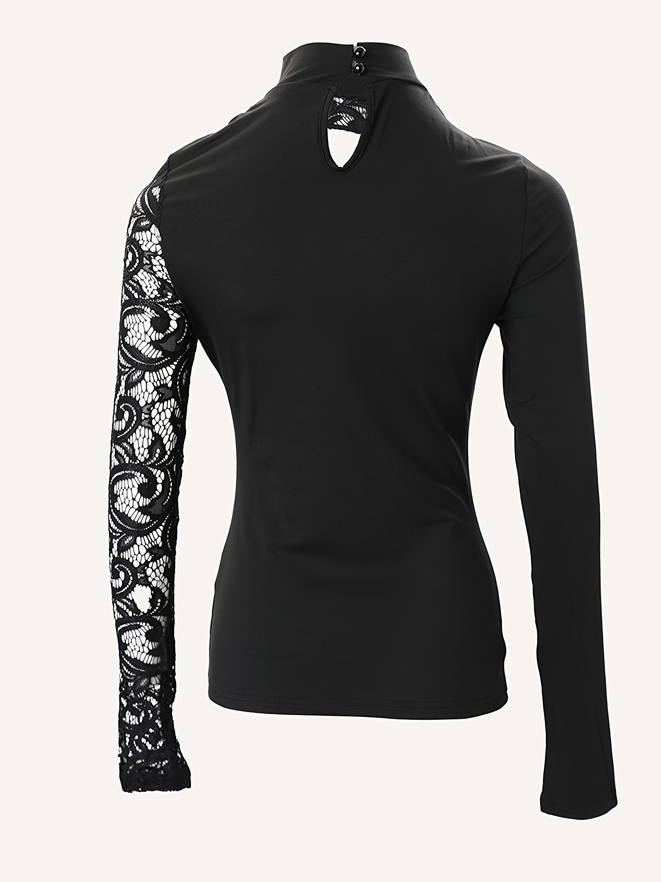 Black Lace Long Sleeve Funnel Neck Top