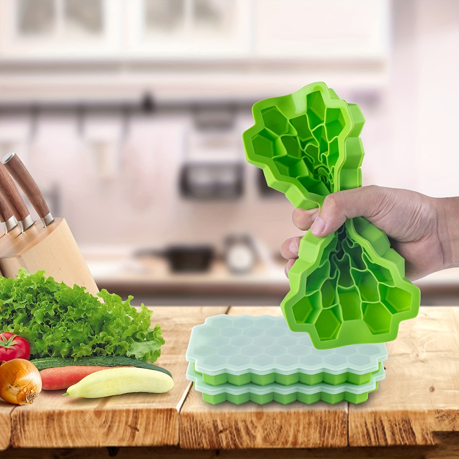 Silicone Ice Cube Tray Set Honeycomb Ice Tray Molds with Cover