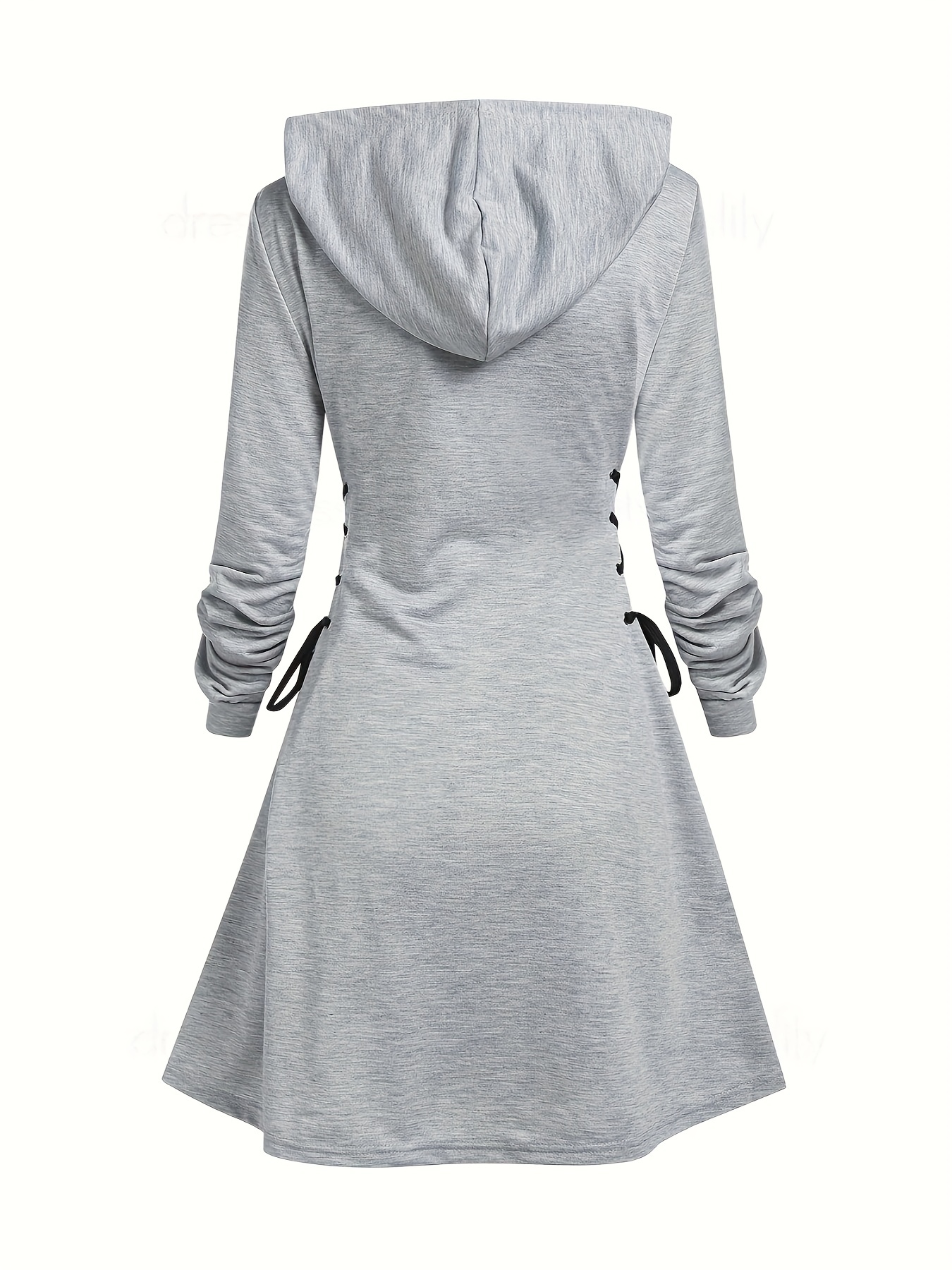 Drawstring Lace Hooded Dress Casual Long Sleeve Solid Dress Temu