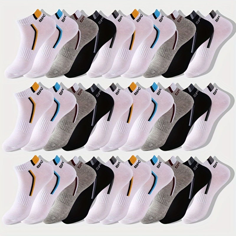 

5 Or 10 Or 30 Pairs Of Men's Knitted Anti Odor & Sweat Absorption Low Cut Socks, Comfy & Breathable Elastic Sport Socks, For Summer Outdoor Wearing