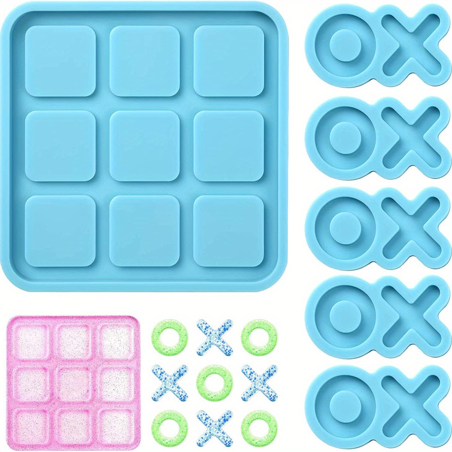 Image of Tic Tac Toe Resin Mold With 5pcs Chess Molds, X O Board Game Silicone Molds For Resin Casting Diy Tabletop Board Game Party Decor Home Decor Craft Gift Supplies
