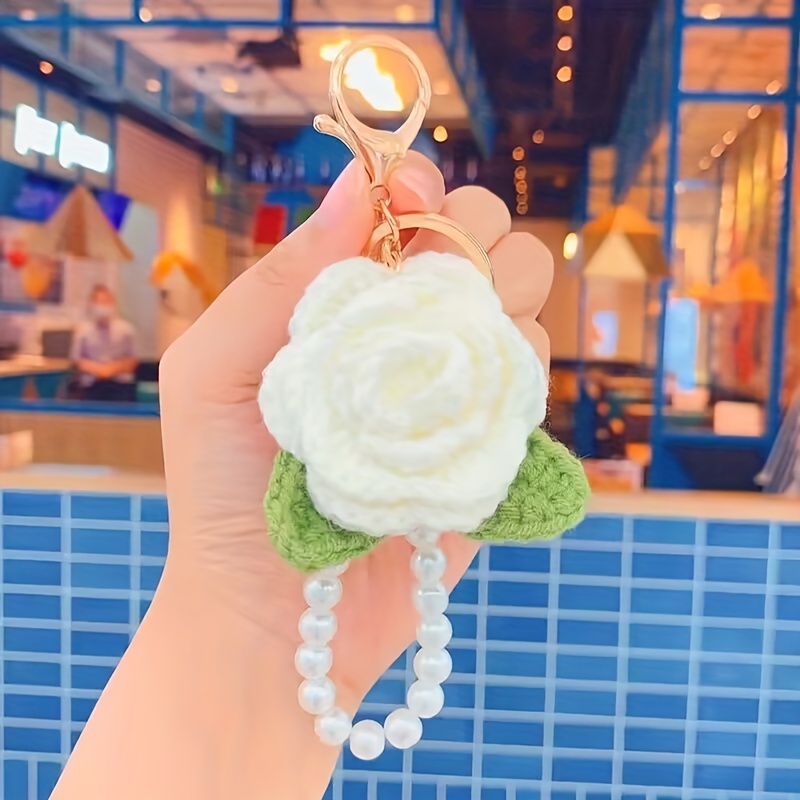 1pc Creative Crochet Camellia Keychain Crochet Rose Bouquet Companion Gift  Small Gift Bag Pendant Decoration For Men Women, Save More With Clearance  Deals