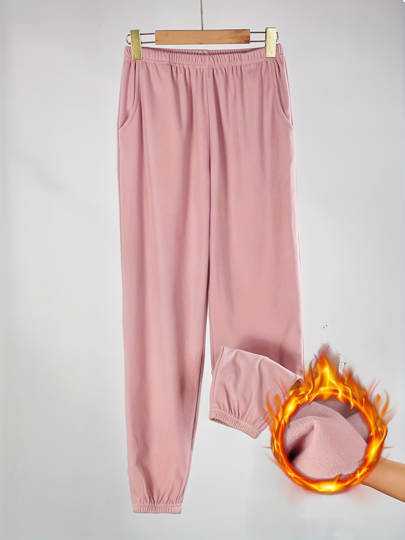 Plush Lined Lounge Pants Warm Soft High Waist Elastic Pants - Temu