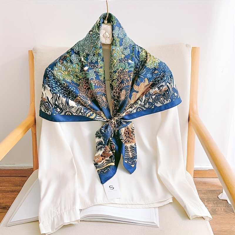 Boho Floral Print Silk Square Scarf Neckerchief Vintage Head Wrap