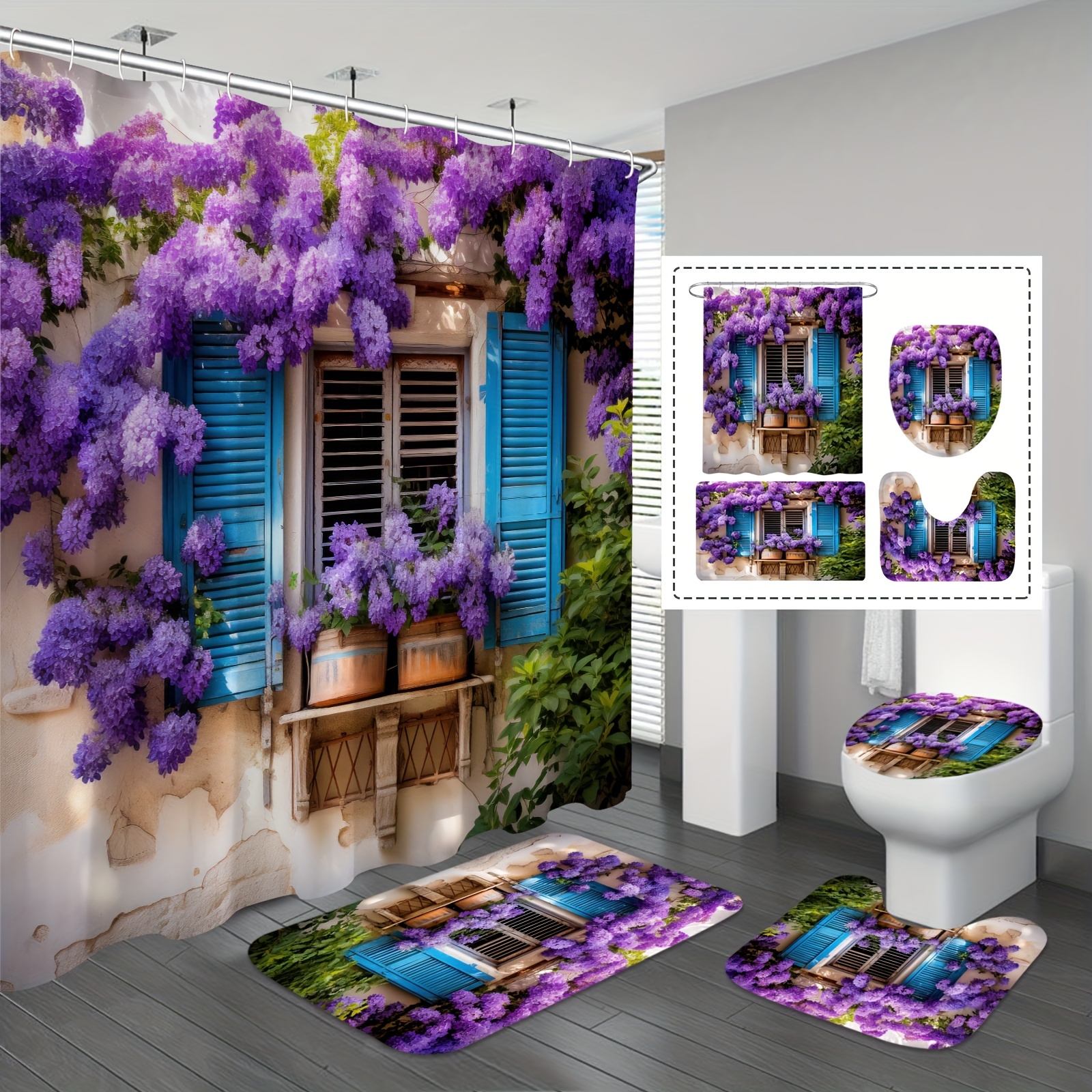 4 Uds. Juego Cortinas Ducha Árbol Amor Morado Cuatro Piezas - Temu