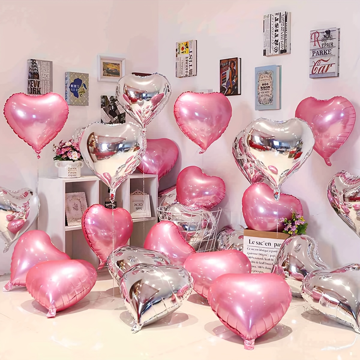  wellin international 30 globos de papel de aluminio con forma  de corazón de 18 pulgadas, soporte para helio, día de San Valentín, boda,  novia, compromiso, fiesta, aniversario, decoraciones (30 : Hogar y Cocina