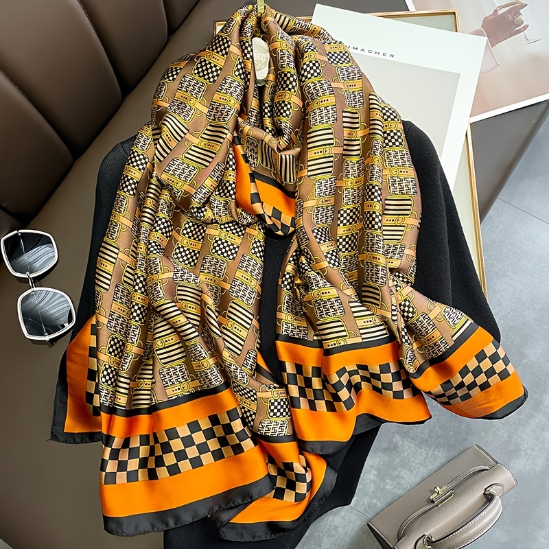 Checkerboard Scarf Classic Splicing Shawl Outdoor Sunscreen