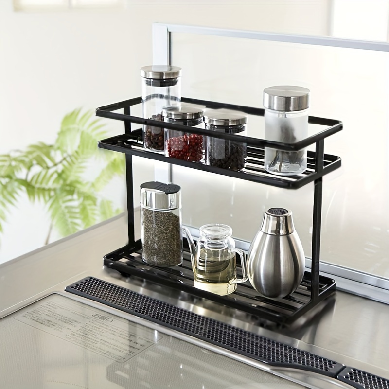 1pc 2 layer Metal Spice Storage Shelf Durable Indoor Storage Rack For Spice Toiletry Scented Candles Household Storage Organizer For Desktop Offi