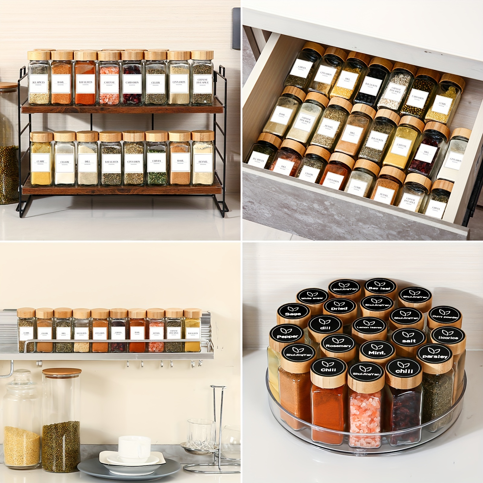 SpaceAid® 24 Pcs Glass Spice Jars with Labels and Bamboo Lids, Empty 4