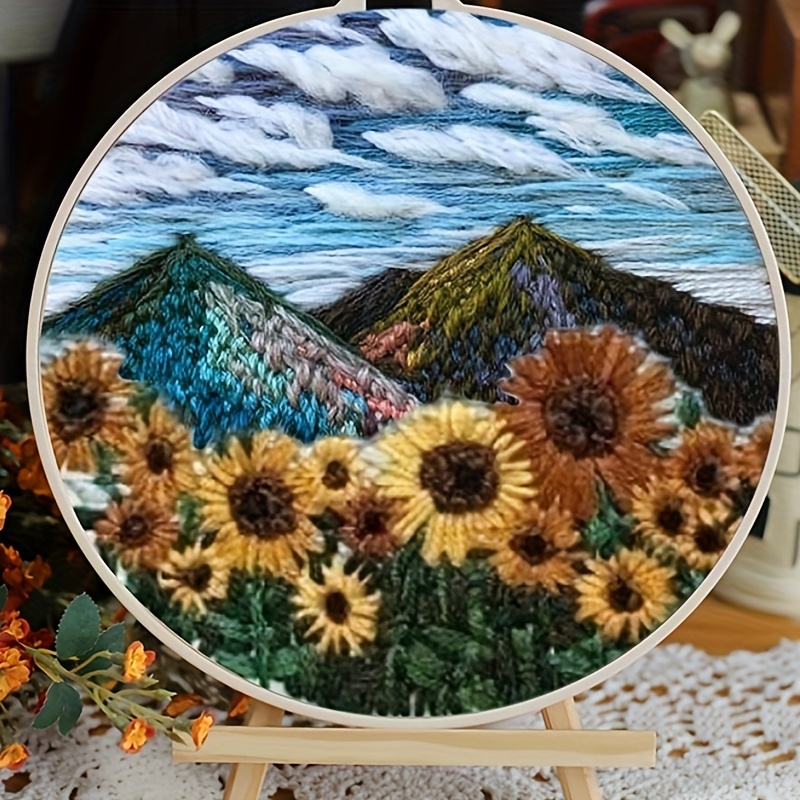 Oil Paint Style Landscape Embroidery Kit Diy Handmade - Temu