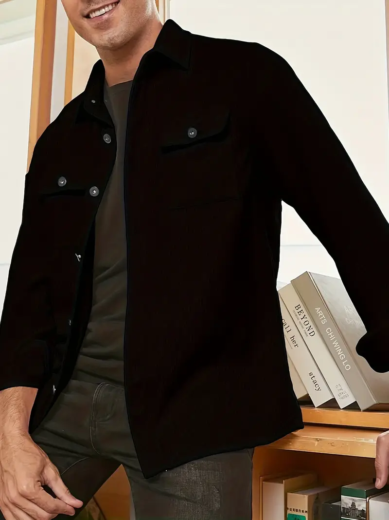 Veste-chemise Coupe Décontractée en velours côtelé - Noir - HOMME